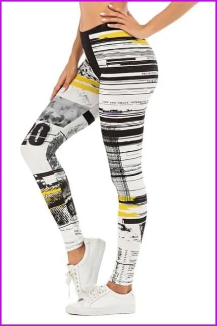 Leaf Printing High Waist Slim Fitness Pants DE111