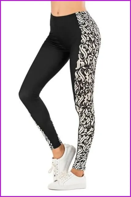 Leaf Printing High Waist Slim Fitness Pants DE111