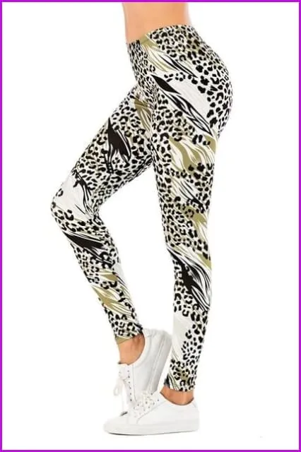 Leaf Printing High Waist Slim Fitness Pants DE111