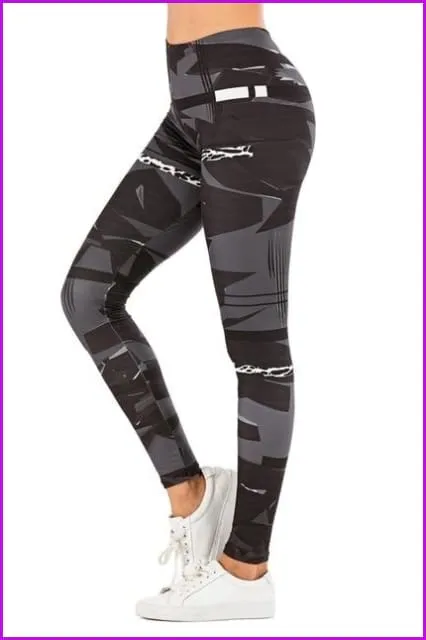 Leaf Printing High Waist Slim Fitness Pants DE111