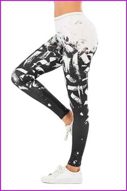 Leaf Printing High Waist Slim Fitness Pants DE111