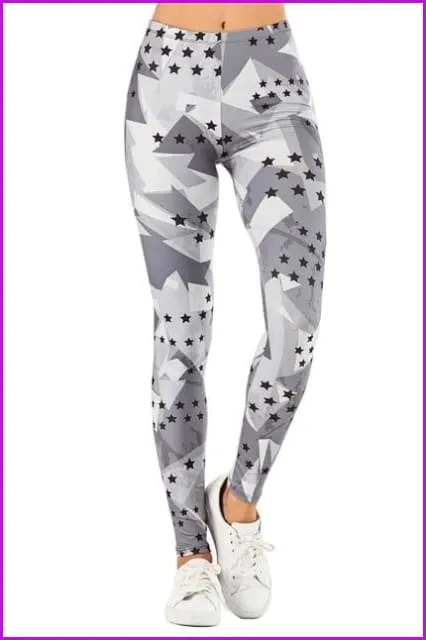 Leaf Printing High Waist Slim Fitness Pants DE111