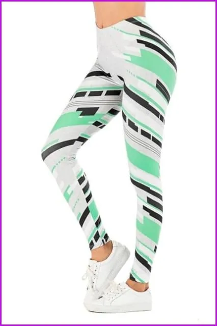 Leaf Printing High Waist Slim Fitness Pants DE111