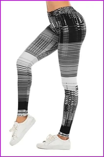 Leaf Printing High Waist Slim Fitness Pants DE111