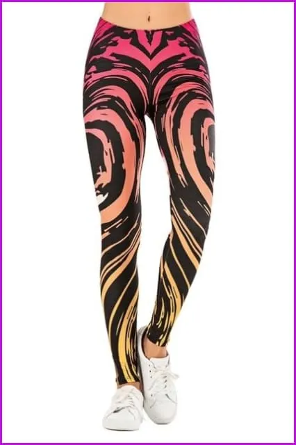 Leaf Printing High Waist Slim Fitness Pants DE111