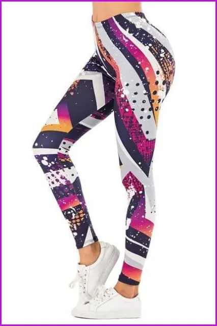 Leaf Printing High Waist Slim Fitness Pants DE111