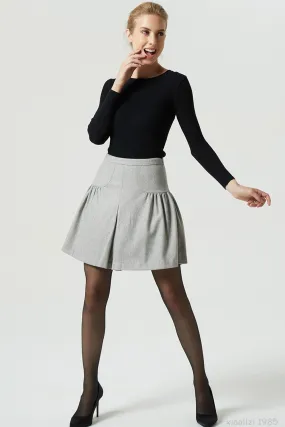 light gray mini wool skirt, pleated short skirt 1985
