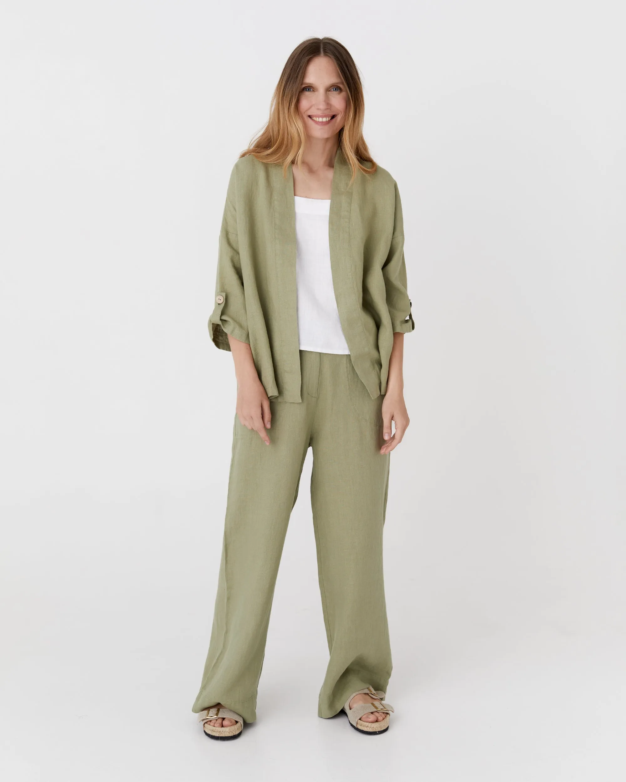 Linen kimono jacket BANOS in Sage