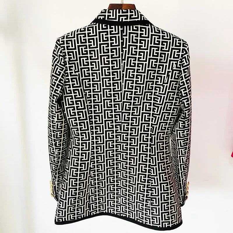 Lion Buttons Geometric Jacquard Blazer