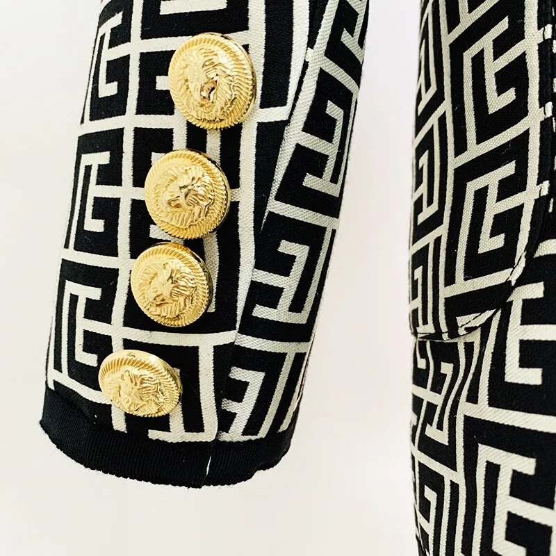 Lion Buttons Geometric Jacquard Blazer