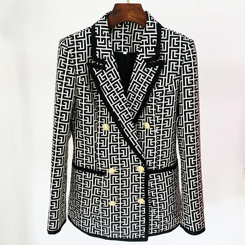 Lion Buttons Geometric Jacquard Blazer