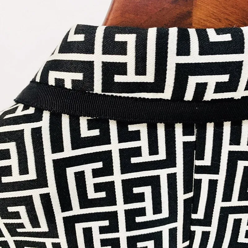 Lion Buttons Geometric Jacquard Blazer