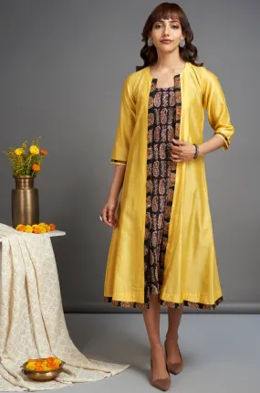 long chanderi jacket - blazing yellow & sable paisleys (only jacket)