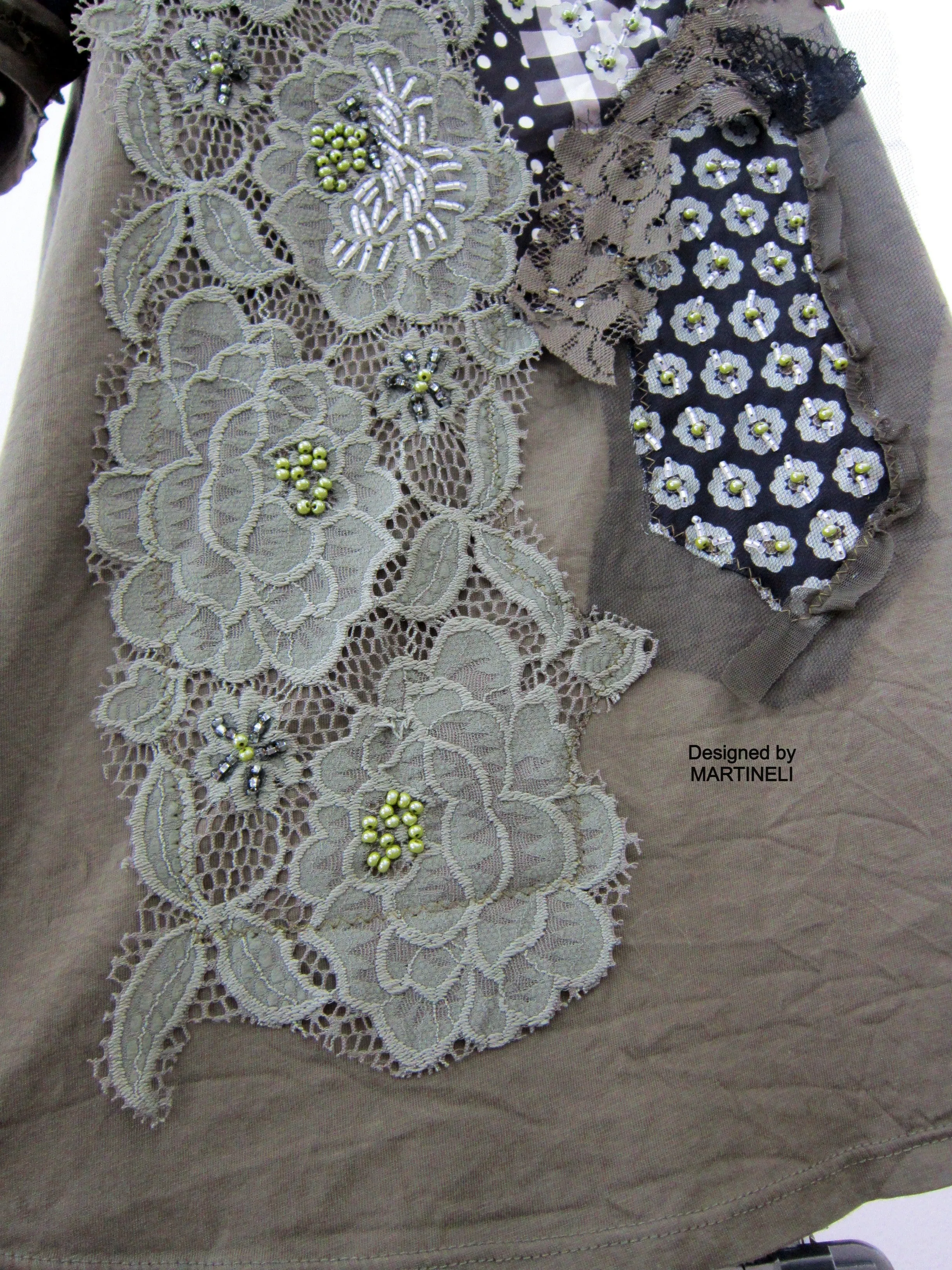 Long T Shirt Dress,M/L Embroidered Khaki Top