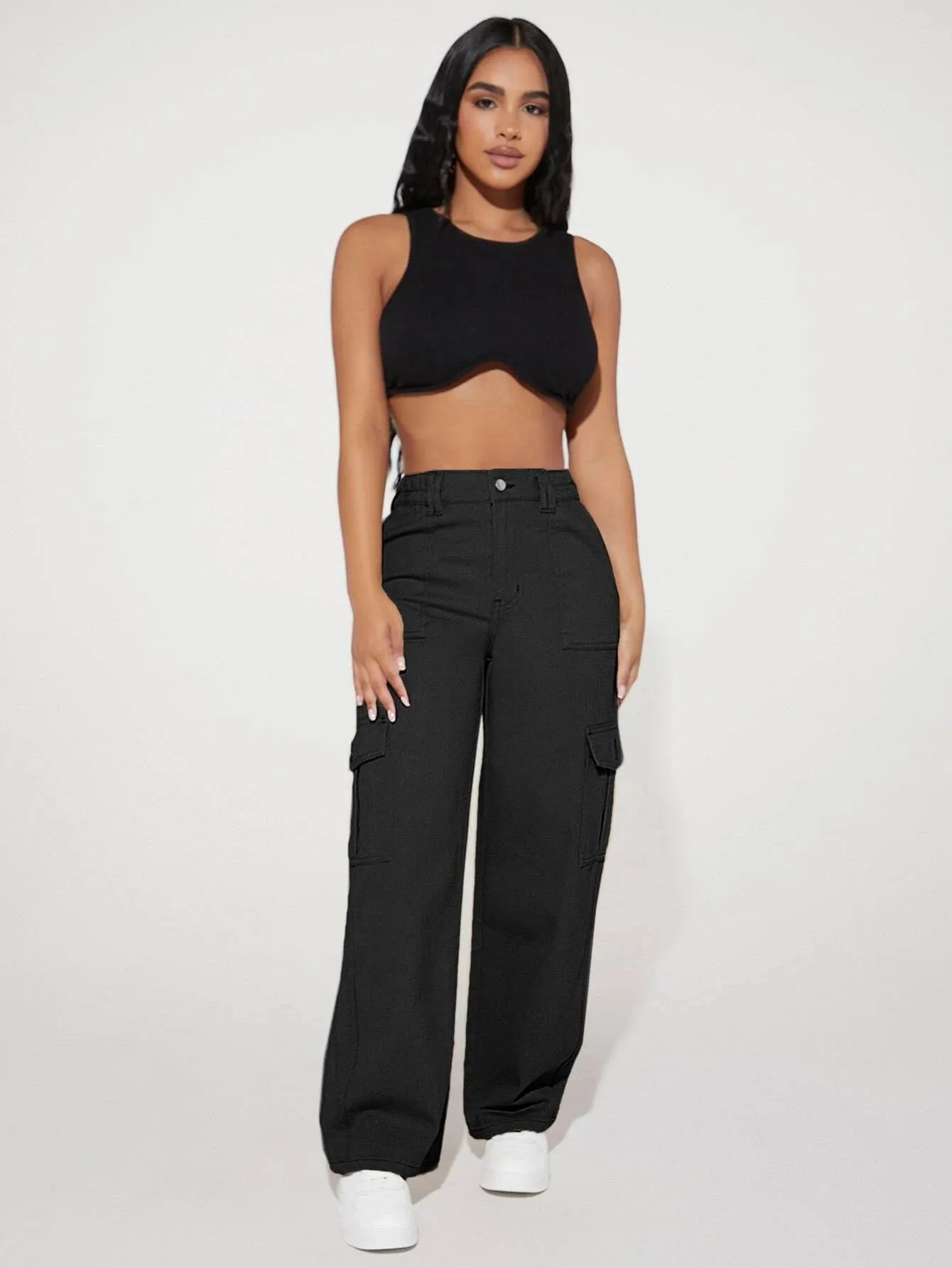 Loose Fit Denim Cargo Pants