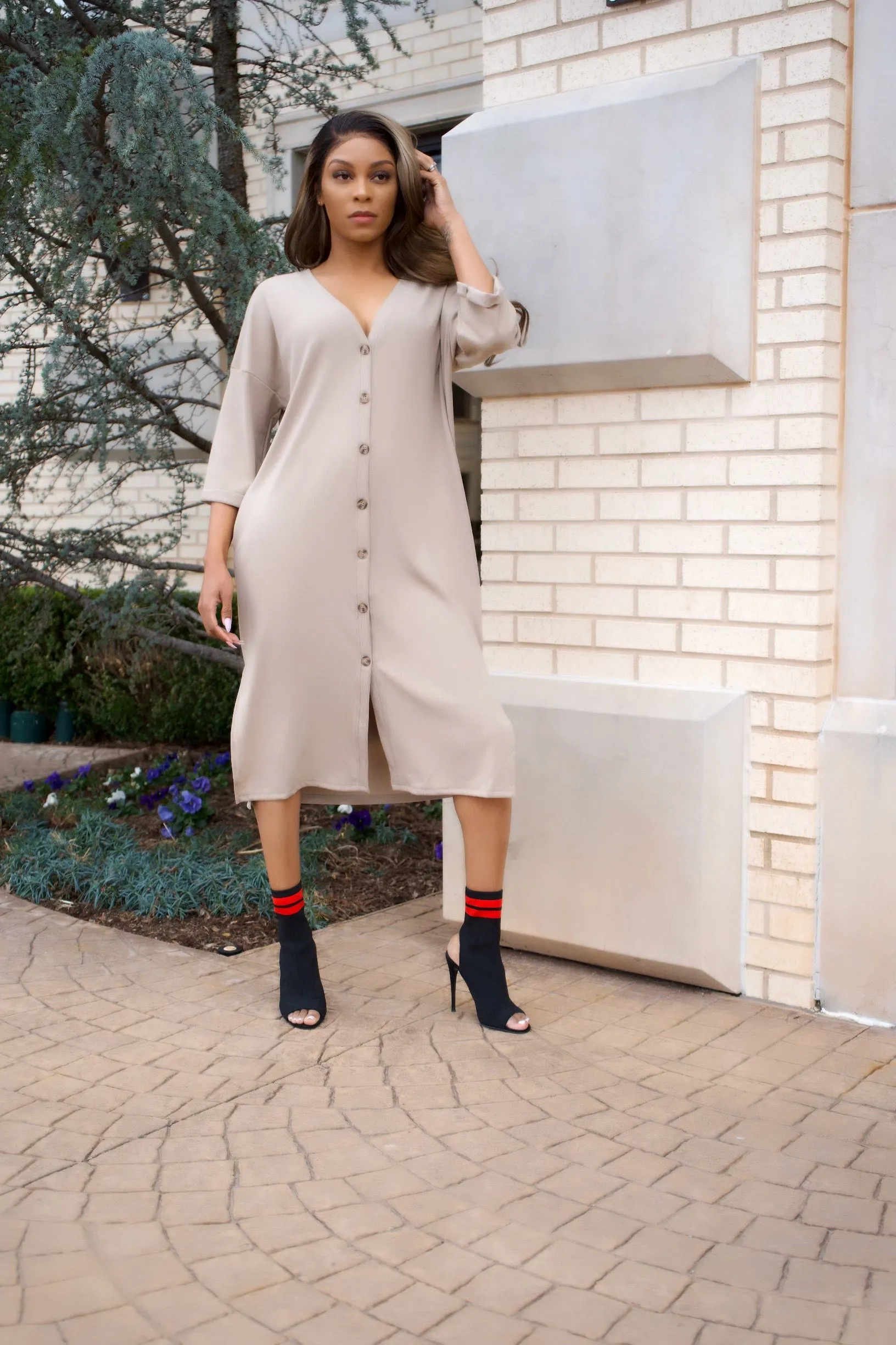 Low Key Cardigan Dress || Taupe