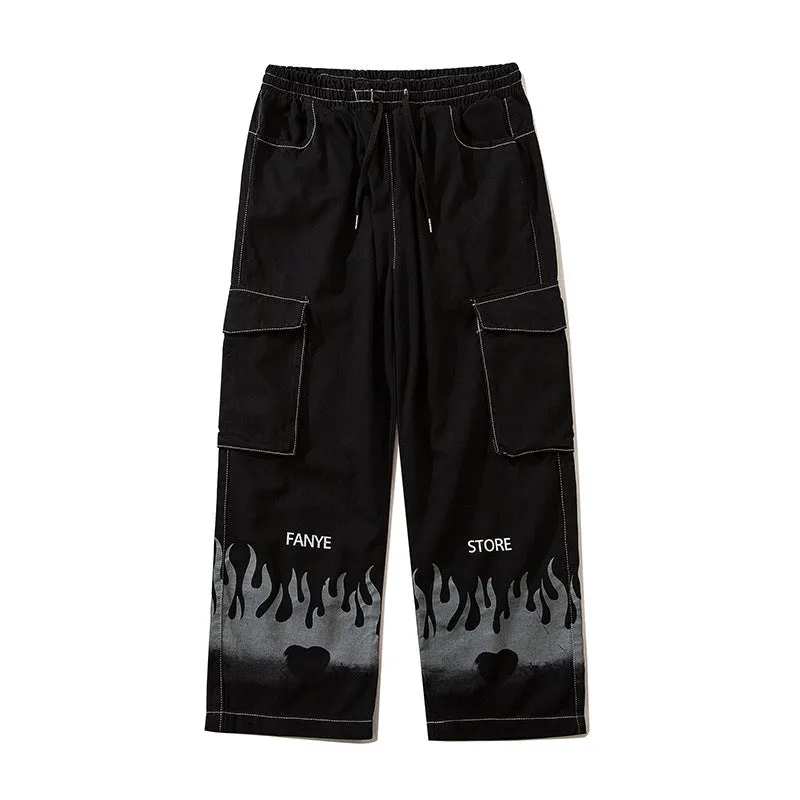 Man Fall Outfits Cargo Pants Casual Pants Men's Loose Drawstring Sports Pants Straight Ankle Tied Overalls