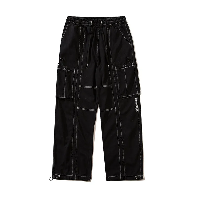 Man Fall Outfits Cargo Pants Casual Pants Men's Loose Drawstring Sports Pants Straight Ankle Tied Overalls