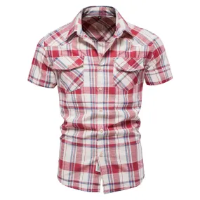 Men Cotton Short Sleeve Checkered Shirt
