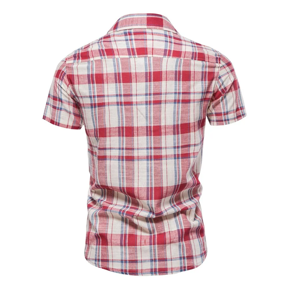 Men Cotton Short Sleeve Checkered Shirt