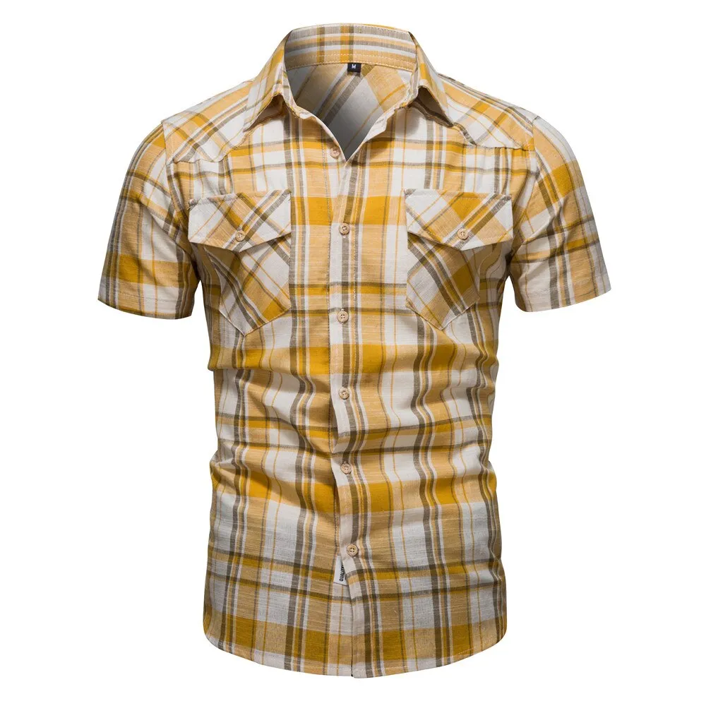 Men Cotton Short Sleeve Checkered Shirt