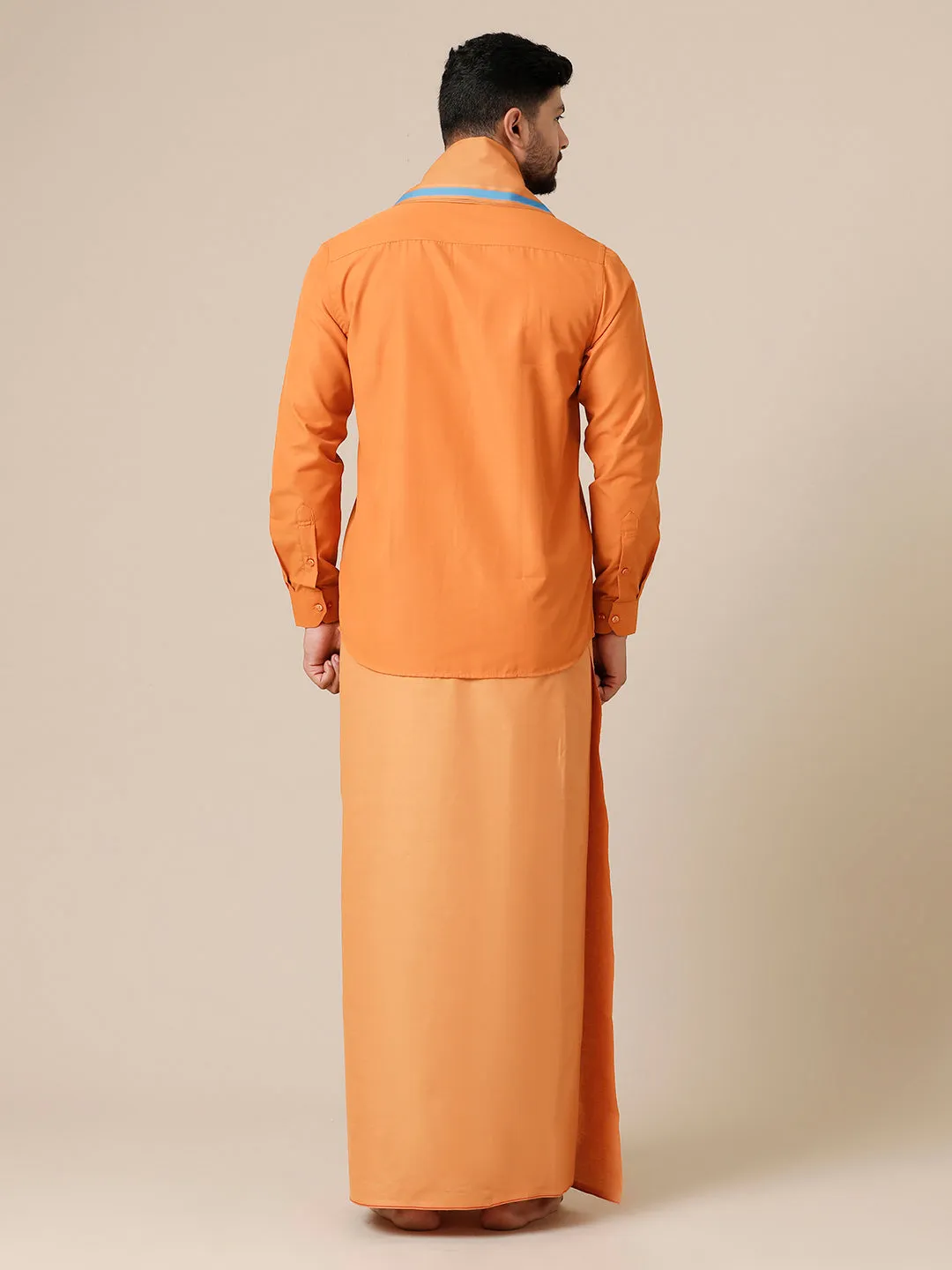 Men Devotional Full Sleeve Shirt Dhoti & Towel 3 in 1 Kavi