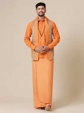 Men Devotional Full Sleeve Shirt Dhoti & Towel 3 in 1 Kavi