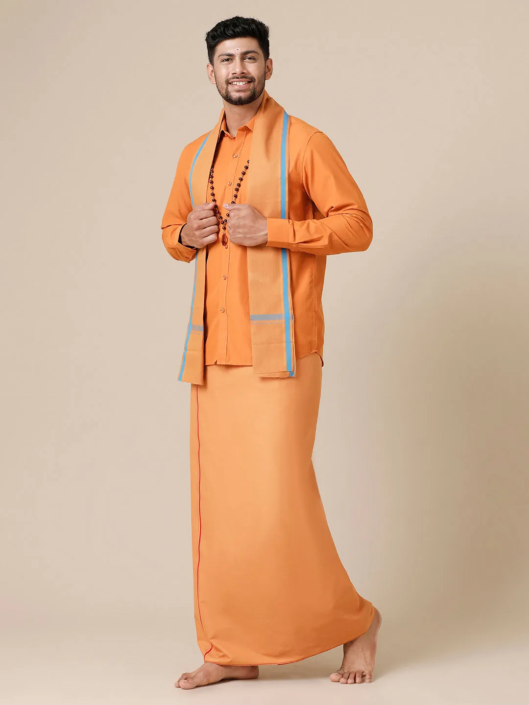 Men Devotional Full Sleeve Shirt Dhoti & Towel 3 in 1 Kavi