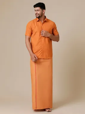 Men Devotional Half Sleeve Shirt & Dhoti Combo Kavi