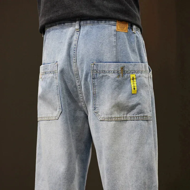 Men Wide Leg Straight Loose Fit Baggy Denim Pants Streetwear mens jeans