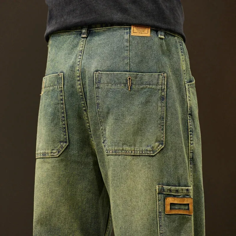 Men Wide Leg Straight Loose Fit Baggy Denim Pants Streetwear mens jeans