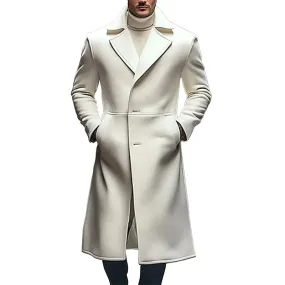 Men's Business Lapel Collar Button Long Woolen Overcoat