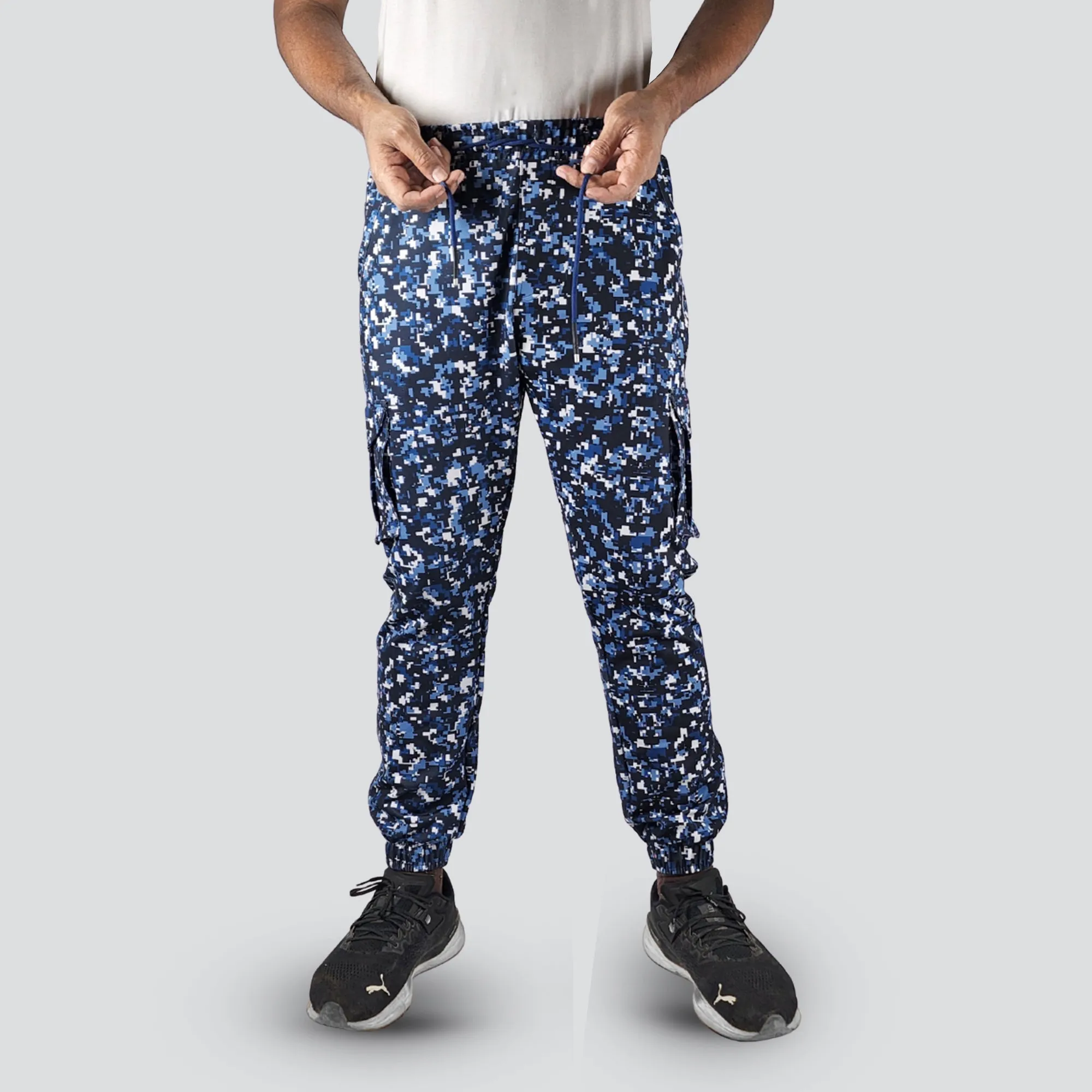 Men's Camo Cargo Pants With 6 Pockets - Blue