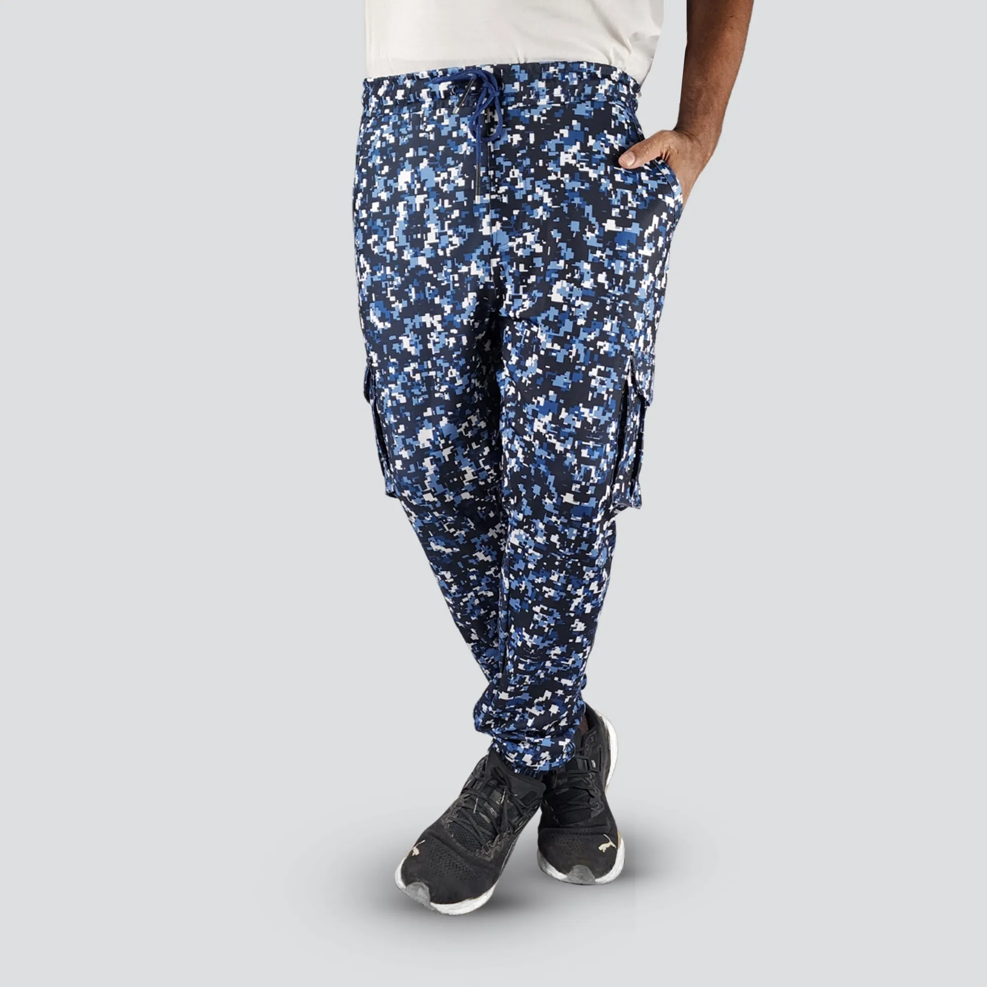 Men's Camo Cargo Pants With 6 Pockets - Blue