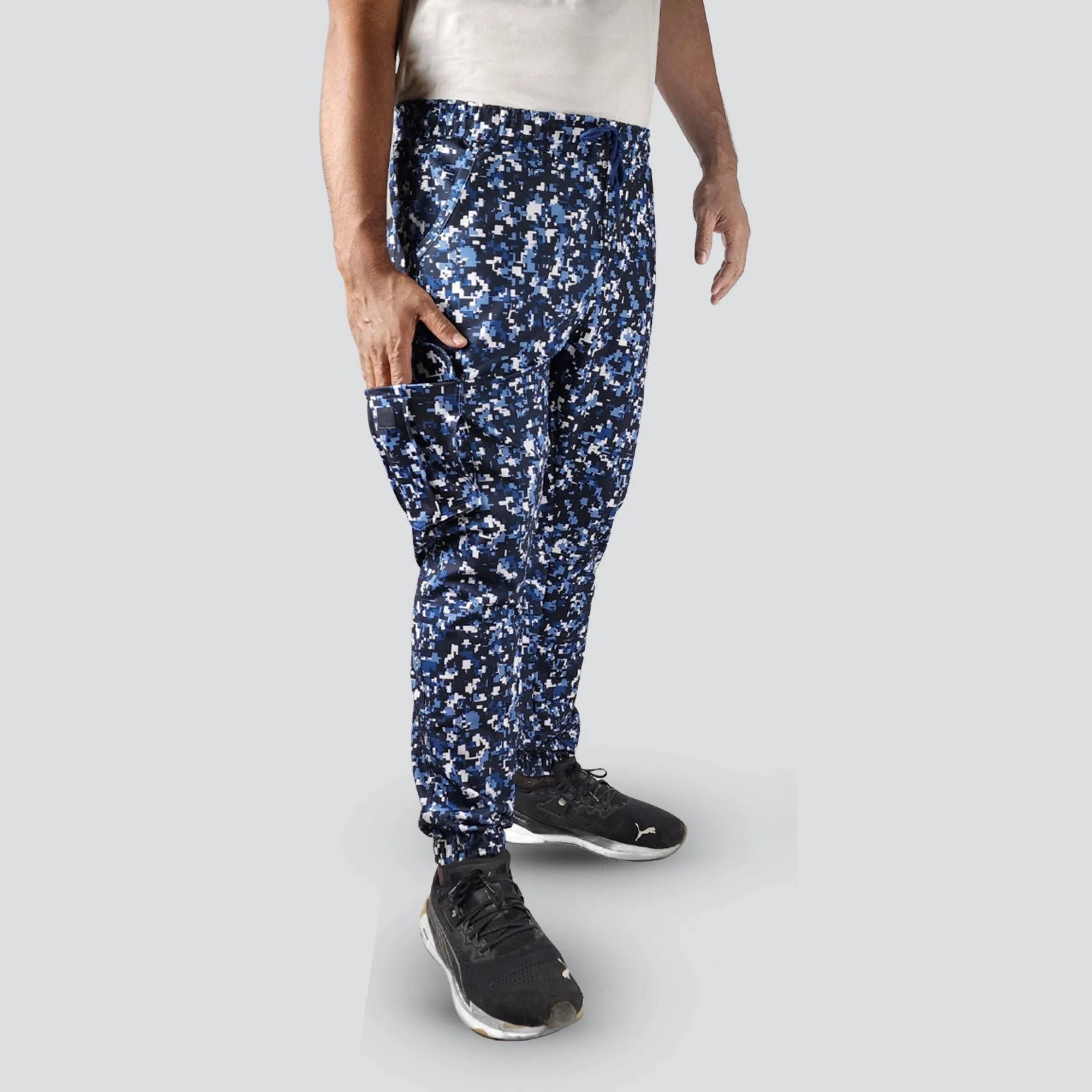 Men's Camo Cargo Pants With 6 Pockets - Blue