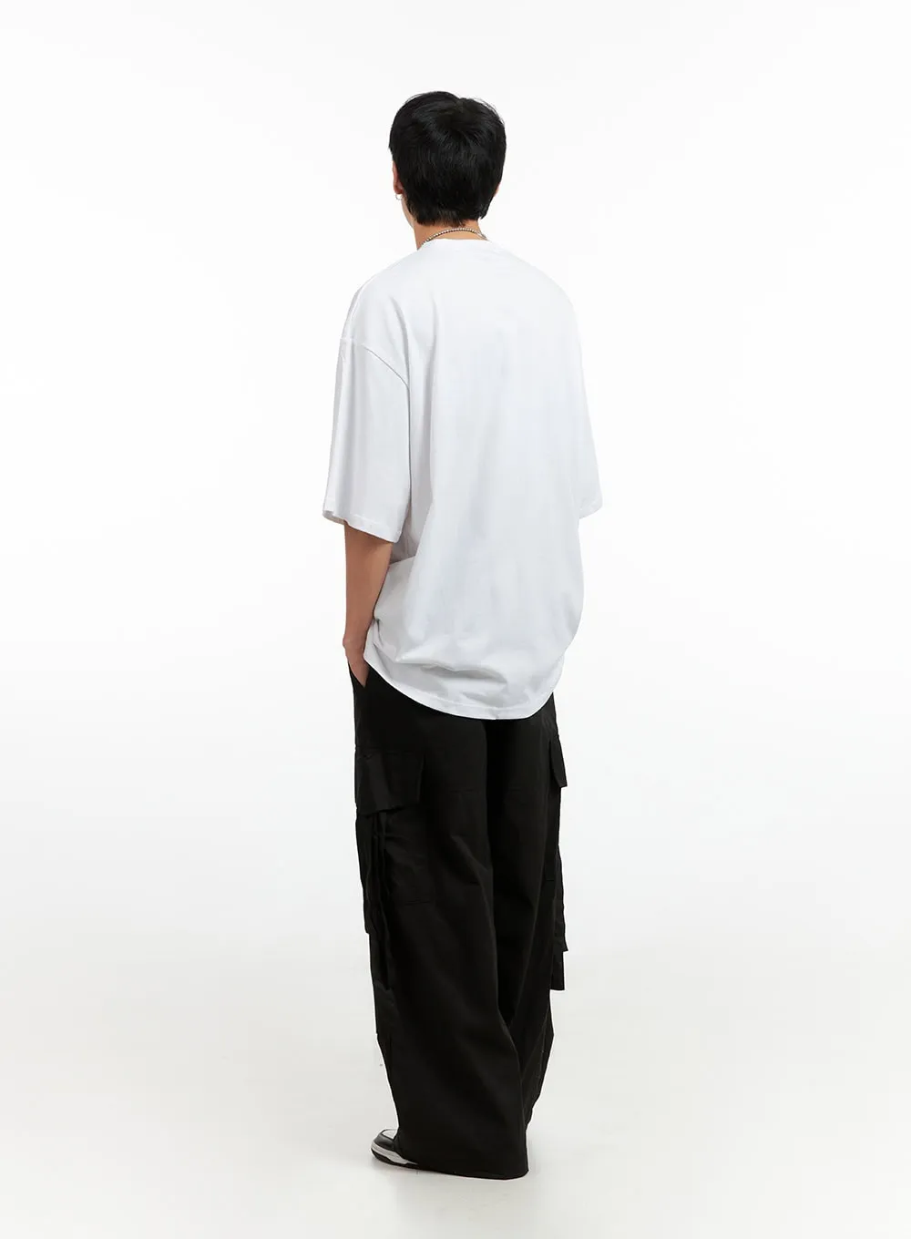 Men's Cargo Chic Cotton Wide-Leg Pants (Black) IG402