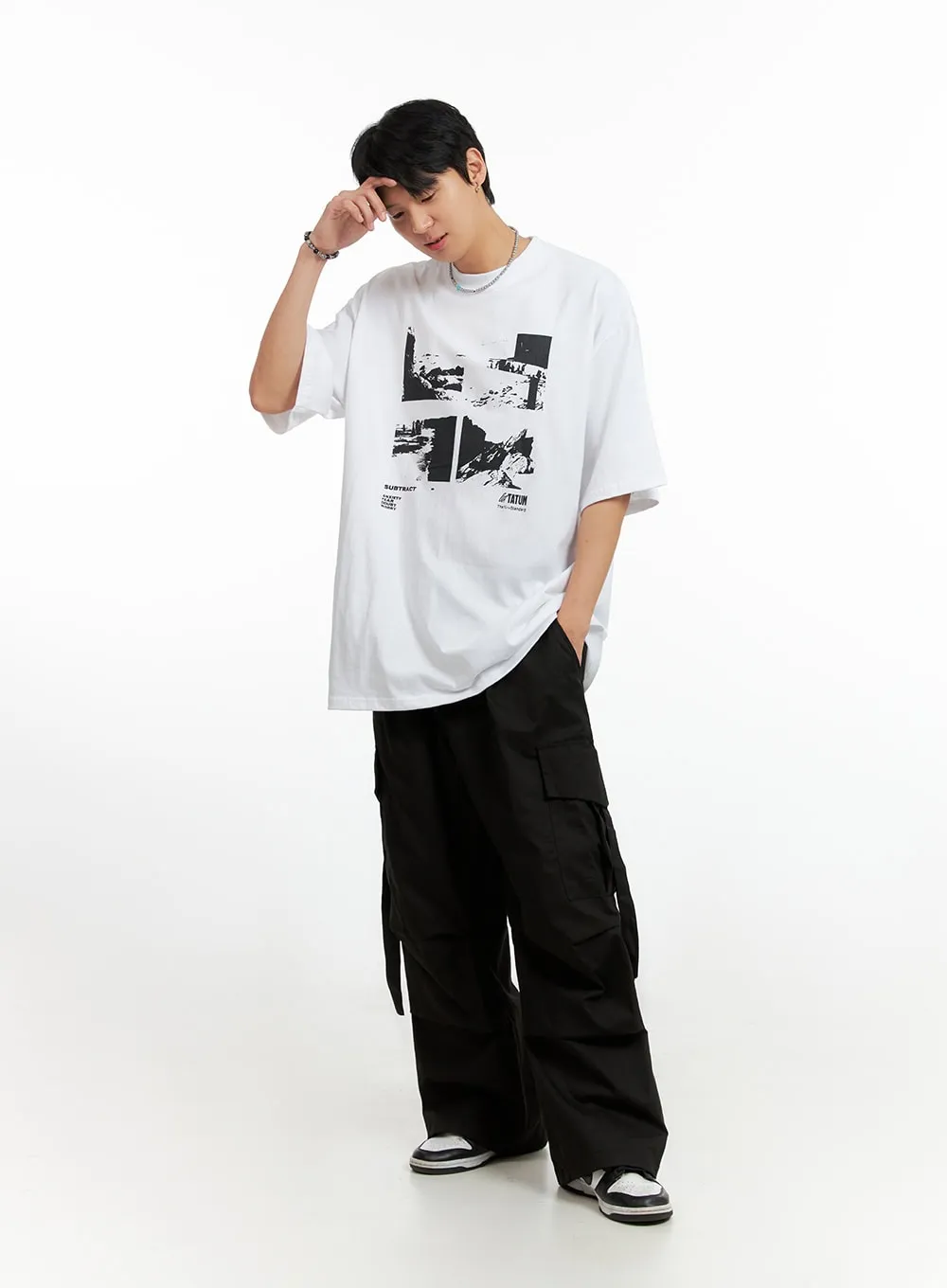 Men's Cargo Chic Cotton Wide-Leg Pants (Black) IG402