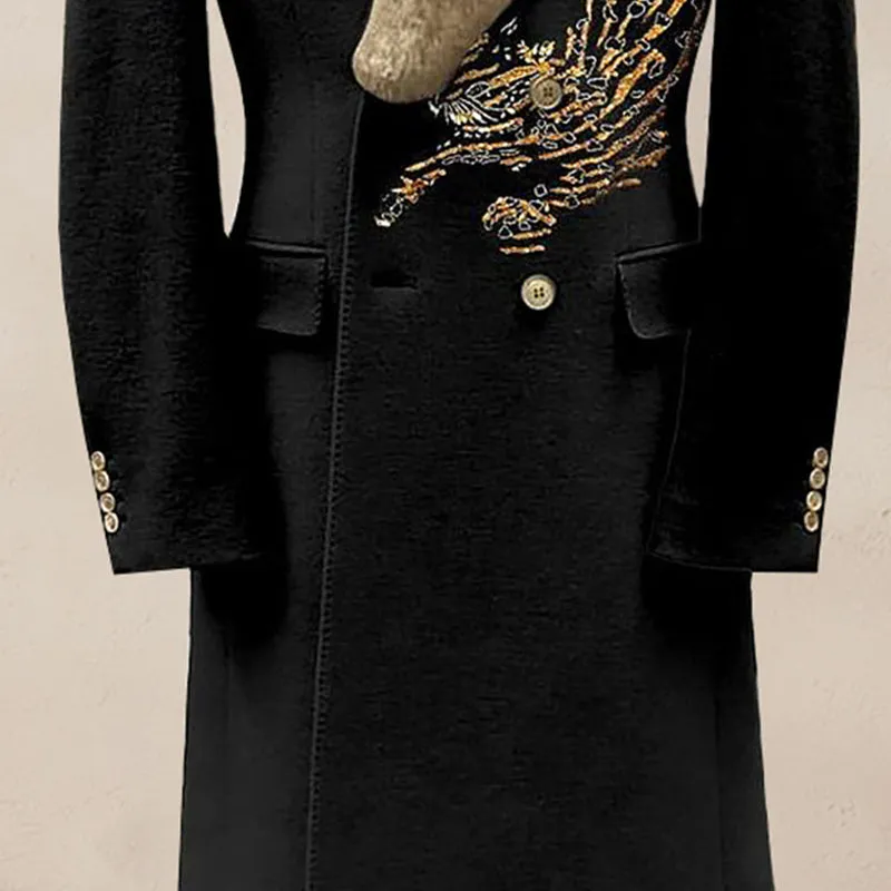 Men's Casual Contrast Binding Button Long Sleeve Windproof Fur Collar Overcoat 250199963