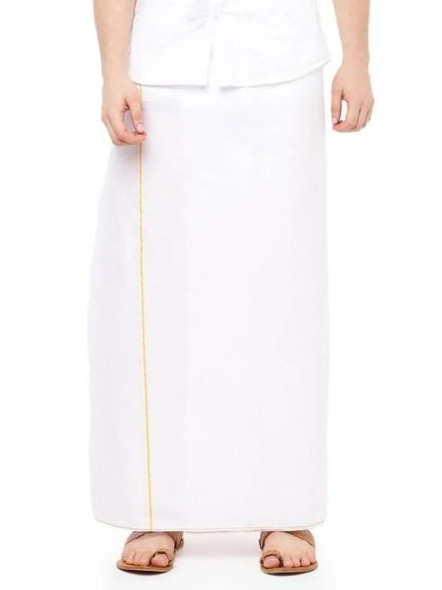 Mens Cotton White Half Sleeves Shirt with Small Border Dhoti Combo