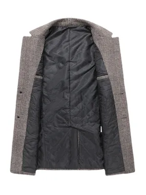 Men's Houndstooth Wool Single-Breasted Lapel Mid-Length Overcoat