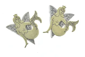 Mermaid Collar Tips, Made in USA, Vintage Gold on Classic Silver,  , 1 pair