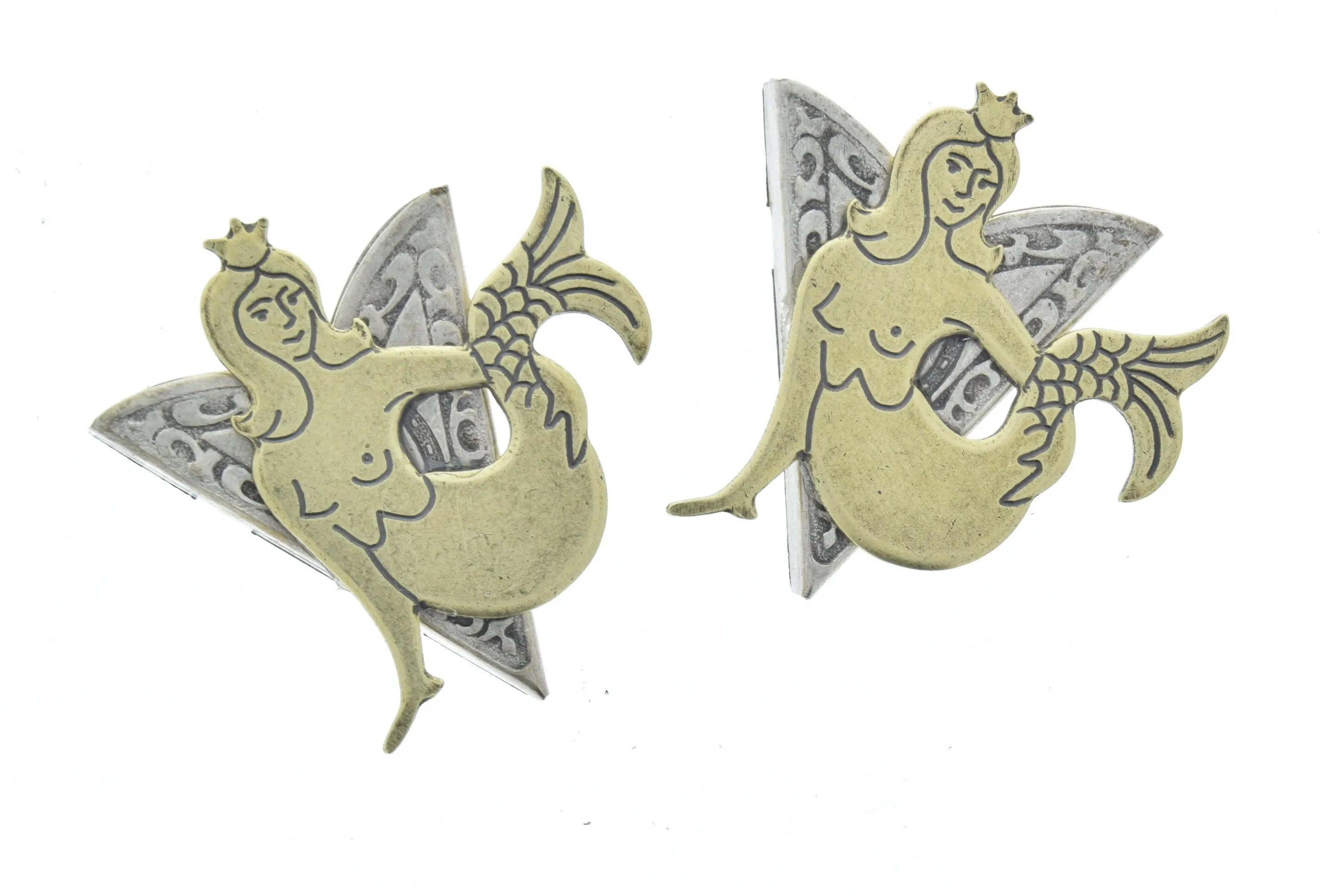 Mermaid Collar Tips, Made in USA, Vintage Gold on Classic Silver,  , 1 pair