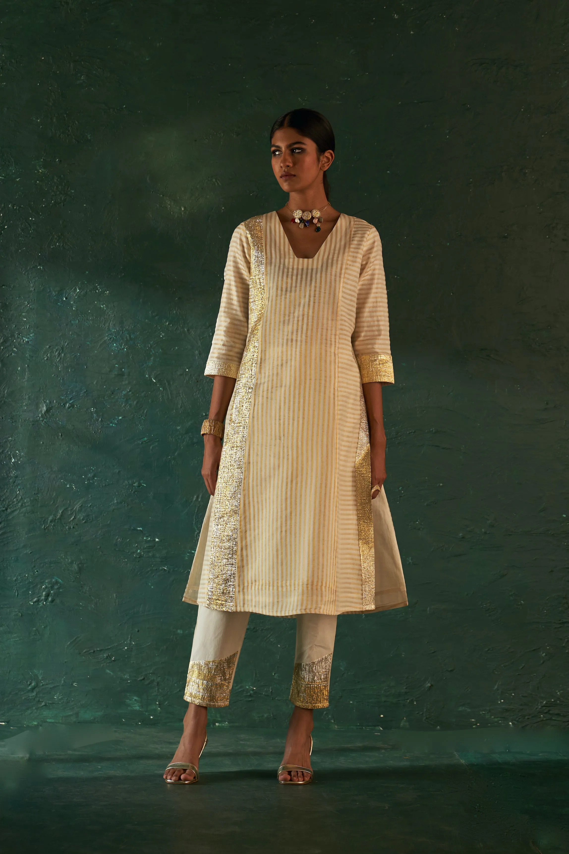 Midas Ivory Stripe Kurta - Set of 3