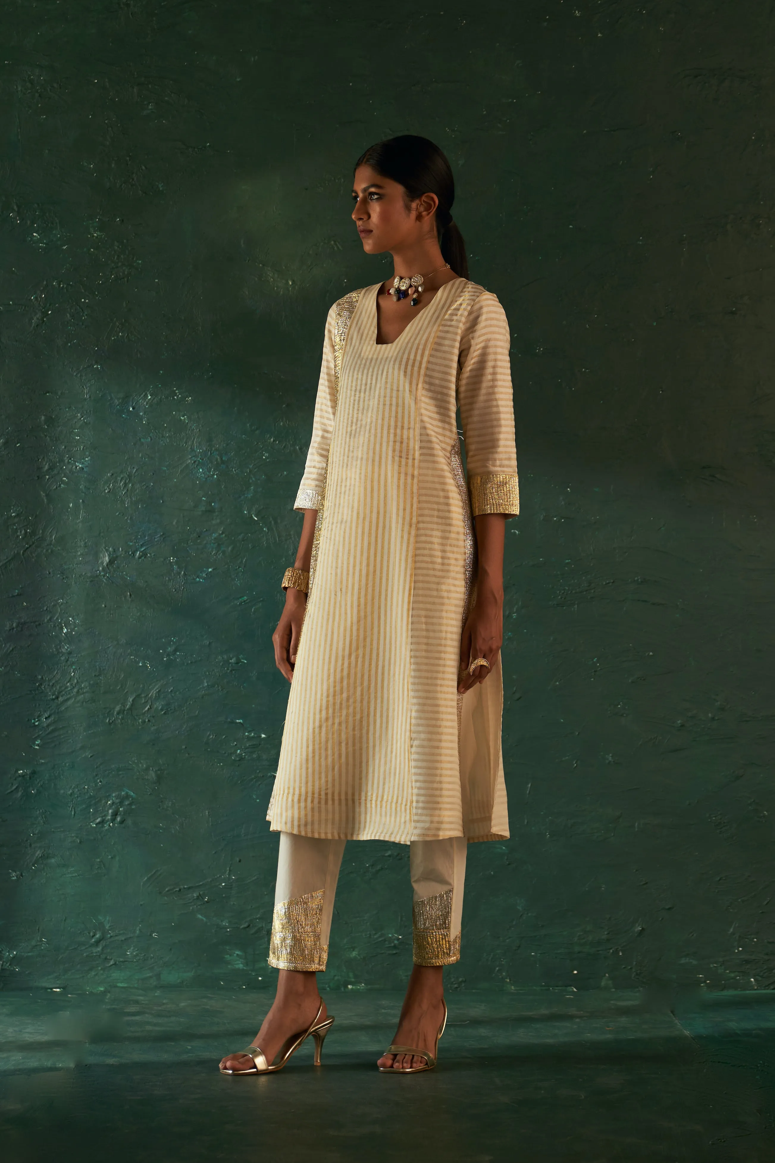 Midas Ivory Stripe Kurta - Set of 3