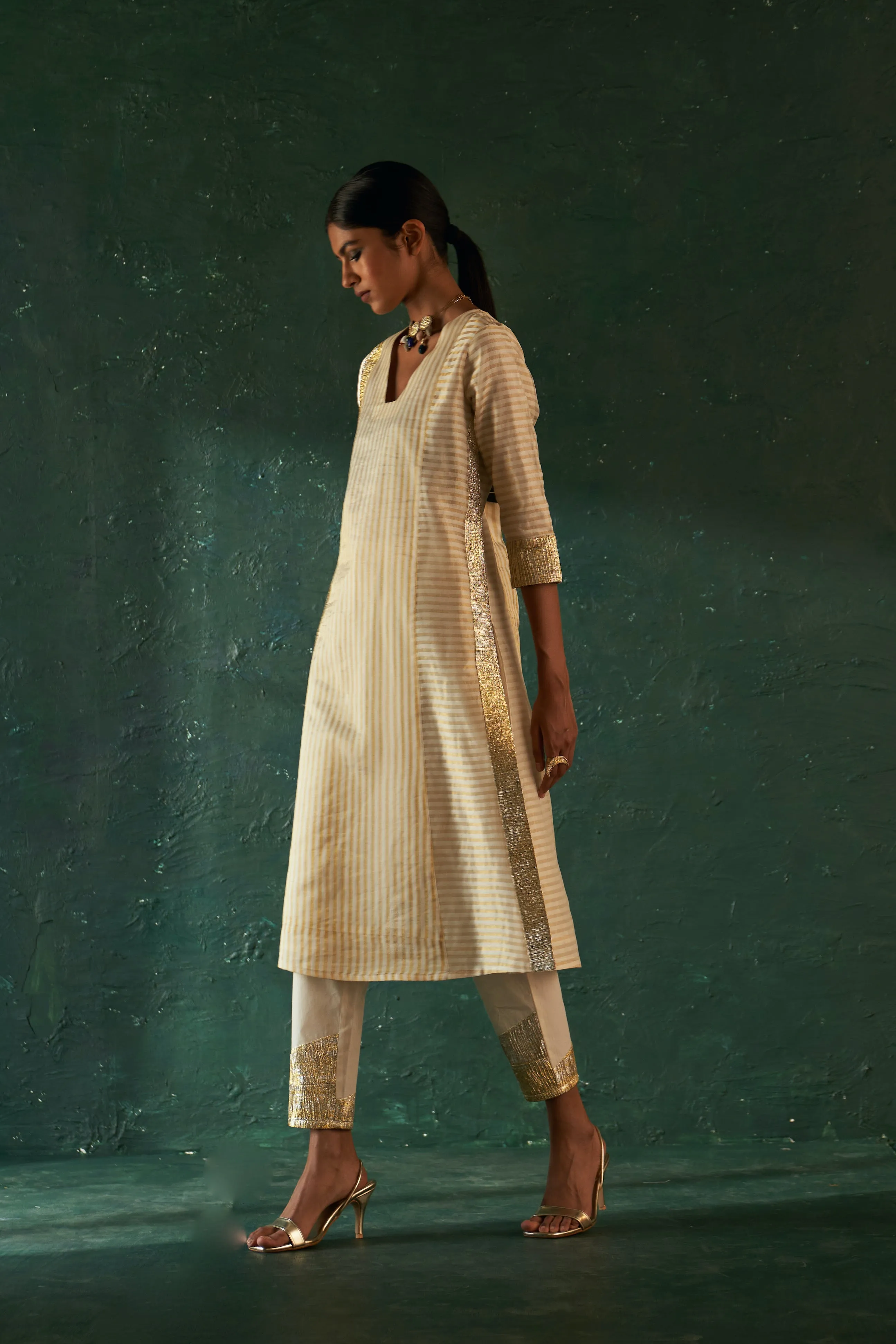 Midas Ivory Stripe Kurta - Set of 3