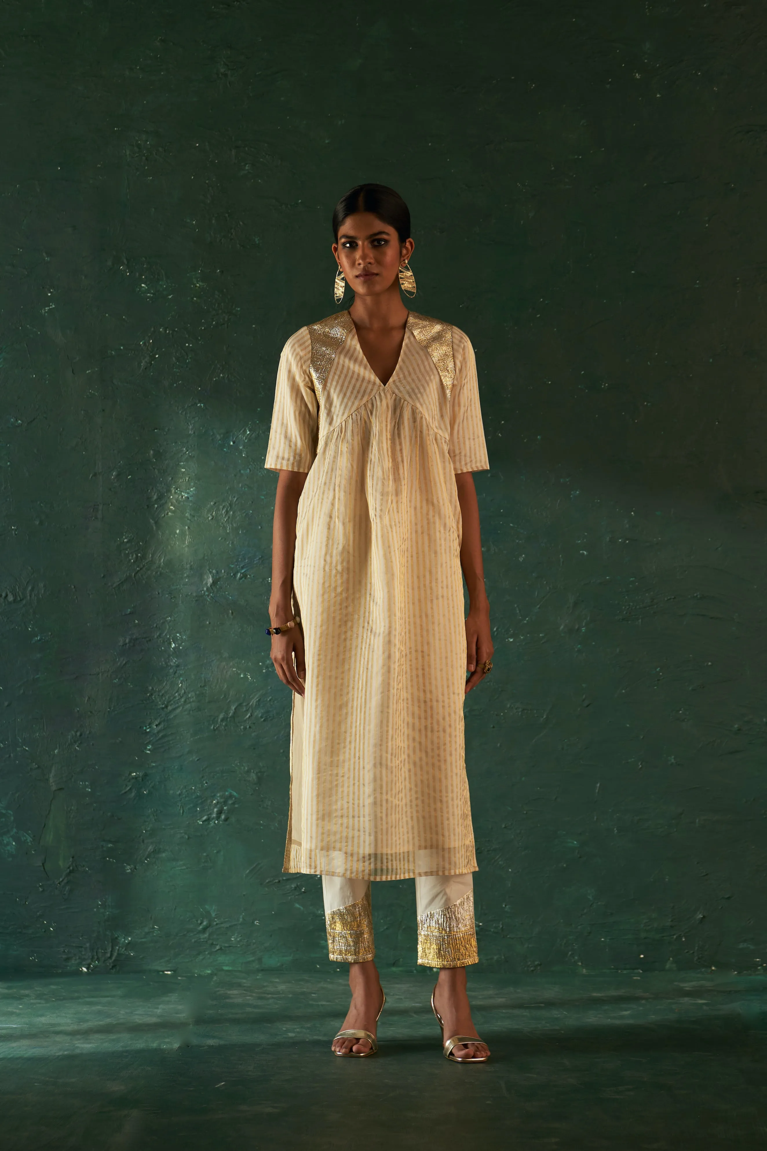 Midas Ivory Tissue Stripe Kurta - Set of 3