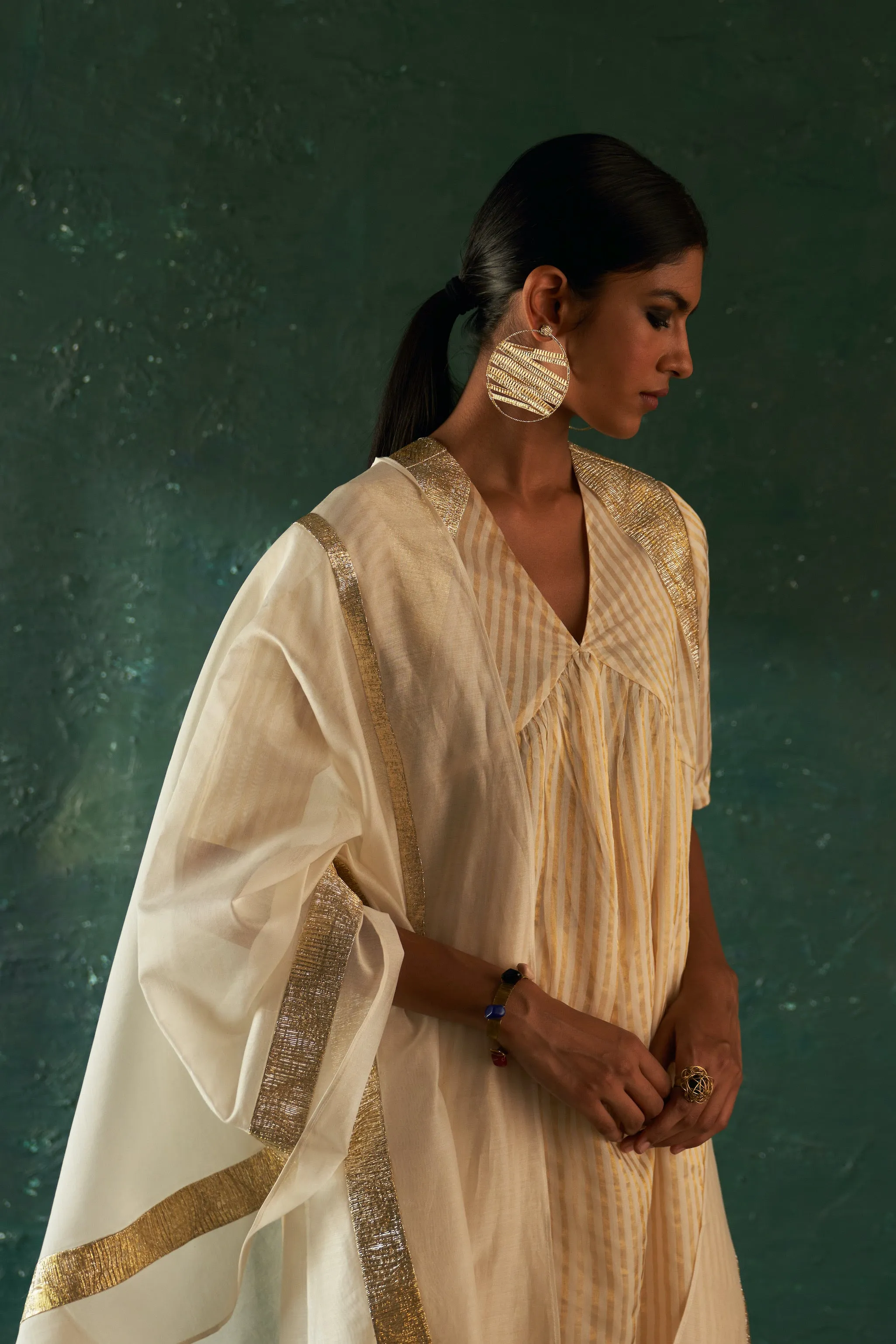 Midas Ivory Tissue Stripe Kurta - Set of 3