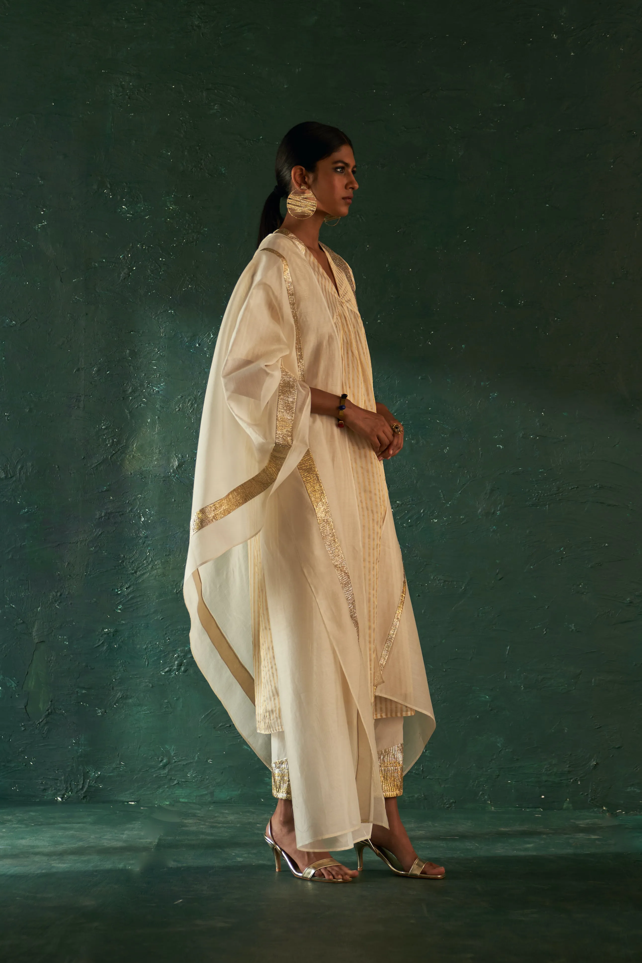 Midas Ivory Tissue Stripe Kurta - Set of 3