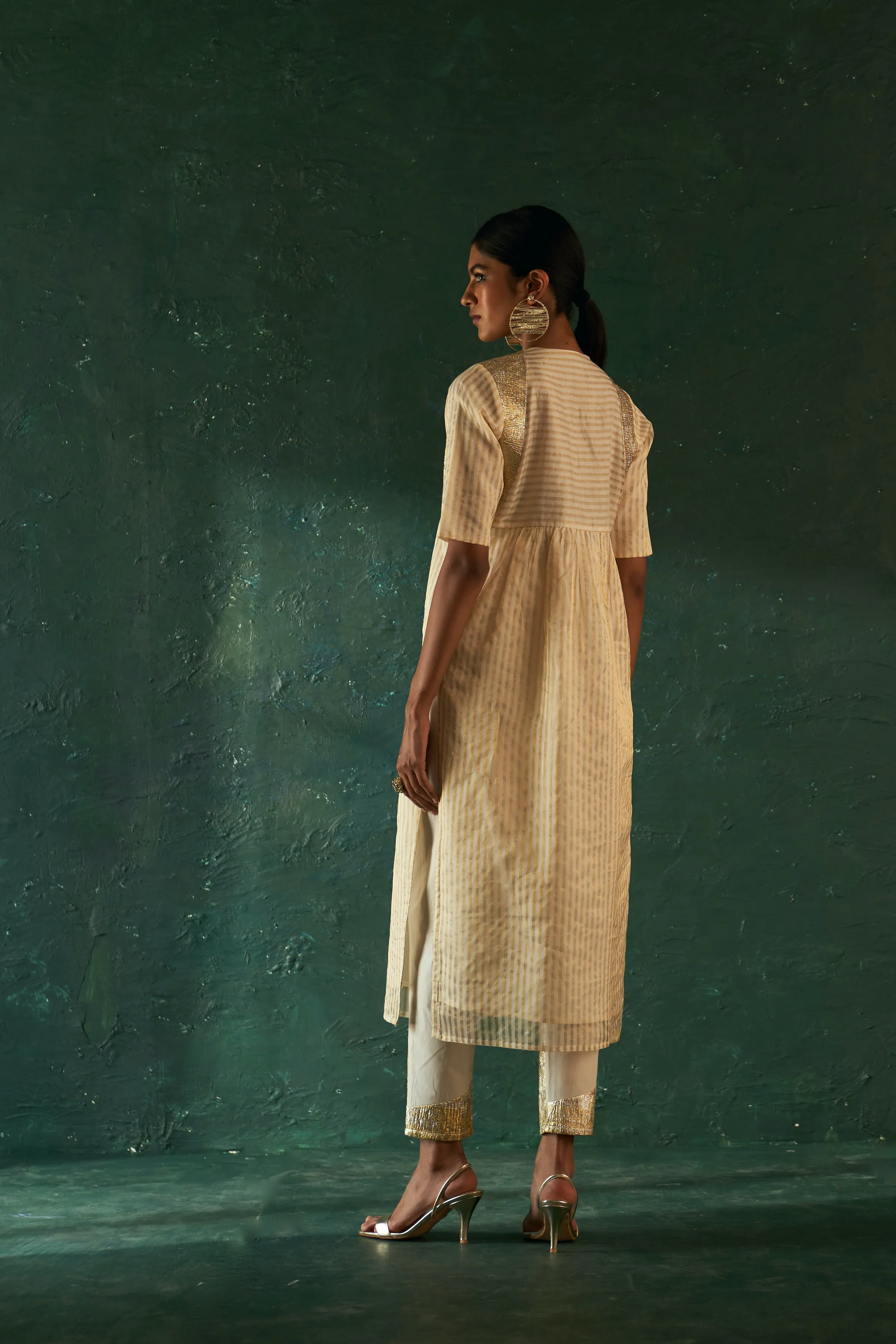 Midas Ivory Tissue Stripe Kurta - Set of 3