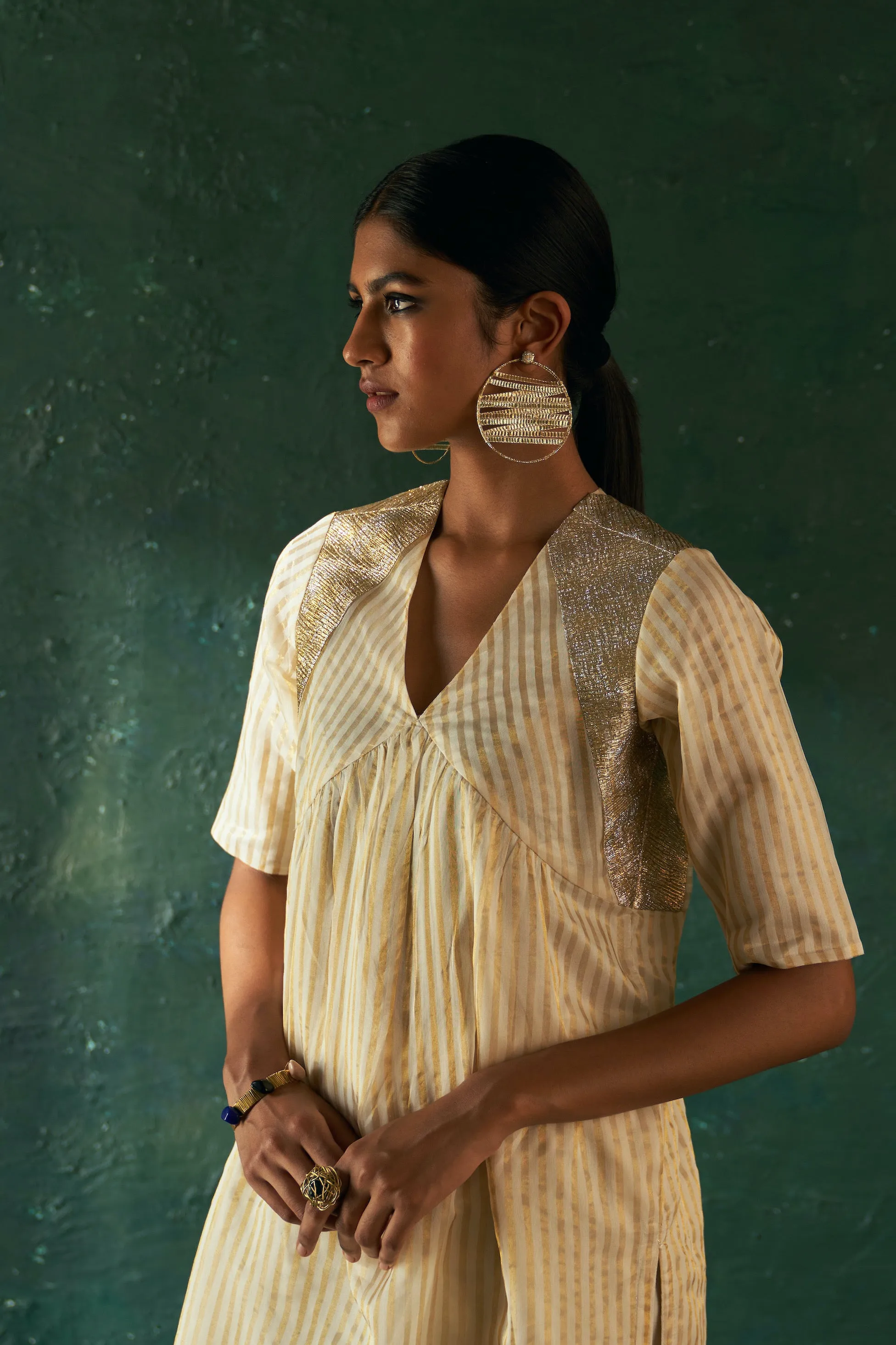 Midas Ivory Tissue Stripe Kurta - Set of 3